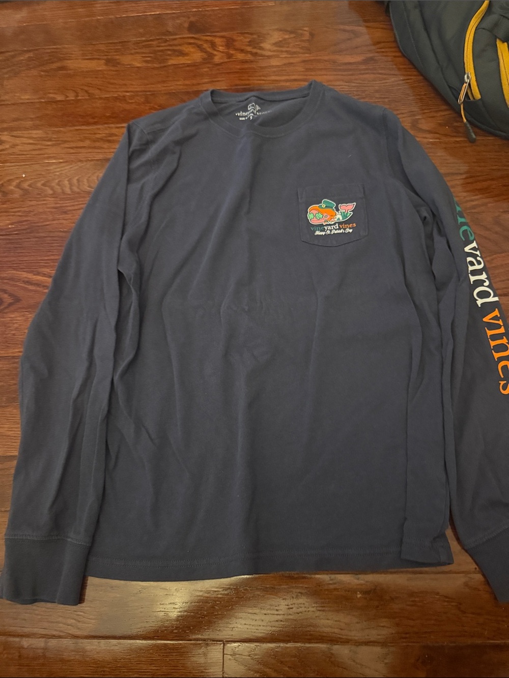 Vineyard Vines Navy Long Sleeve Pocket Tee with Colorful Chest Graphic
